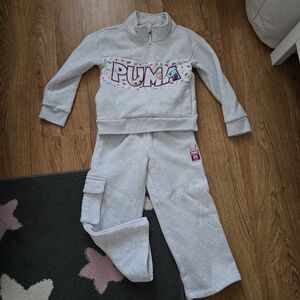 Puma Light Gray Kids Tracksuit with Colorful Logo 5T
